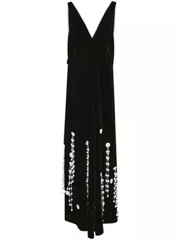 Бархатное платье А-силуэта с вышивкой Proenza Schouler, черный