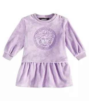 Бархатное платье Baby Medusa Versace Kids, цвет mauve+violet