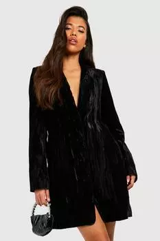 Бархатное платье-блейзер с высоким жатым узором boohoo, черный