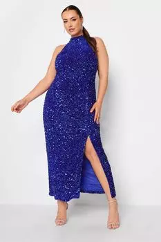 Бархатное платье-чокер с пайетками London London Yours, синий