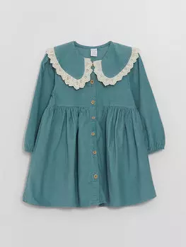 Бархатное платье для маленьких девочек с воротником Bebe и длинными рукавами LCW baby, мятно-зеленый