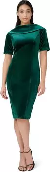 Бархатное платье-футляр с короткими рукавами и высоким воротником Adrianna Papell, цвет Hunter