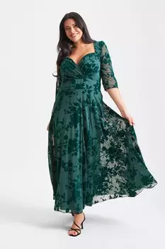 Бархатное платье макси Elizabeth с флоком Scarlett & Jo, зеленый