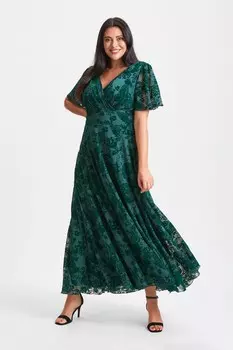 Бархатное платье макси Isabelle с струящимися рукавами Scarlett & Jo, зеленый