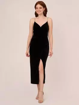 Бархатное платье макси с запахом Adrianna Papell, черное