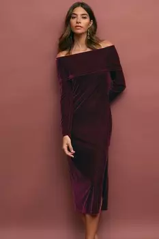 Бархатное платье миди Bardot Next, красный