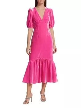 Бархатное платье миди Ester с пышными рукавами Rhode, цвет Jaipur