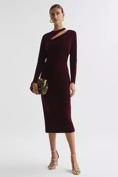 Бархатное платье миди Macey с вырезами Reiss, черный