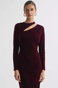 Бархатное платье миди Macey с вырезами Reiss, черный