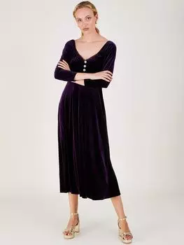 Бархатное платье миди Monsoon Sara, фиолетовое