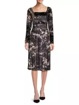 Бархатное платье миди с цветочным принтом Melloday, цвет Black White