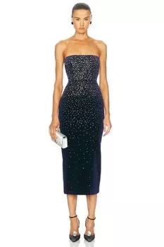 Бархатное платье миди с кристаллами Alex Perry, цвет Midnight