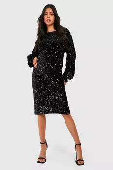 Бархатное платье миди с пайетками для материалов Boohoo, черный