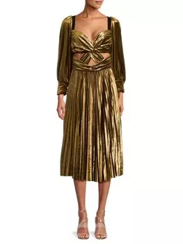 Бархатное платье-миди со складками и эффектом металлик Patbo, золото