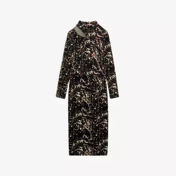 Бархатное платье-миди Sonya с абстрактным принтом Reiss, черный