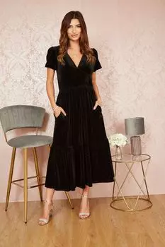 Бархатное платье-миди Yumi, черный