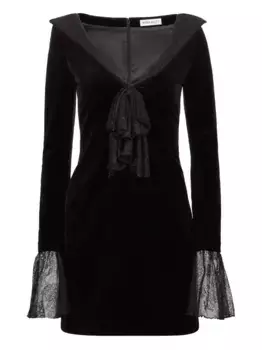 Бархатное платье мини с кружевом Nina Ricci, черный
