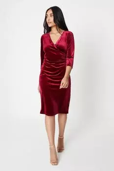 Бархатное платье прямого кроя Petite со сборками Wallis, красный