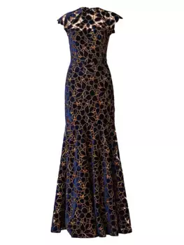 Бархатное платье с цветочным принтом Carlotta Shoshanna, цвет navy camel