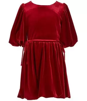 Бархатное платье с короткими рукавами и круглым вырезом GB Social для больших девочек 7–16 лет, красный