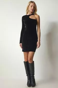 Бархатное платье с открытыми плечами Happiness Istanbul, черный