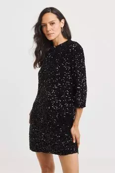 Бархатное платье с пайетками прямого кроя Jd Williams, черный