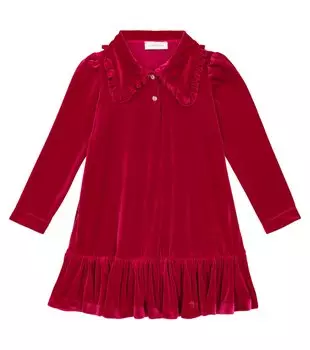 Бархатное платье с рюшами Monnalisa, красный