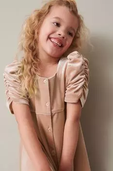 Бархатное платье с рюшами на рукавах (3-16 лет) Next, розовый