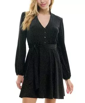 Бархатное платье с V-образным вырезом и искусственным запахом, отделанное заклепками City Studios, черный