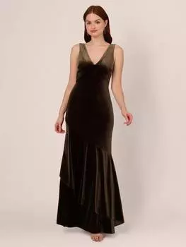 Бархатное платье с воланами на подоле Adrianna Papell, цвет Beyond Moss