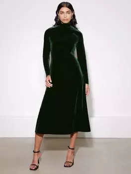 Бархатное платье с воротником-воронкой Albaray, зеленый