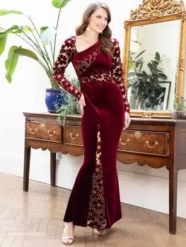 Бархатное платье с вышивкой HotSquash, цвет Wine