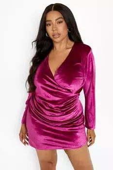 бархатное платье с запахом Boohoo, ягодный