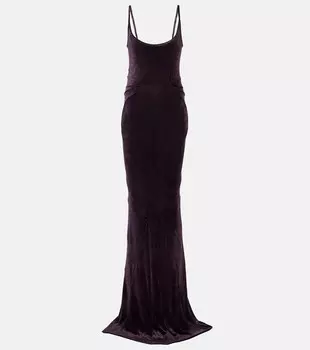 Бархатное платье со сборками Rick Owens, фиолетовый