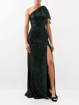 Бархатное платье, украшенное пайетками Elie Saab, черный