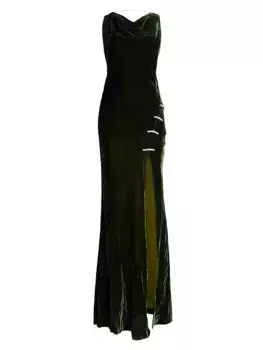 Бархатное платье Valeria с драпировкой и кристаллами Sau Lee, цвет olive green
