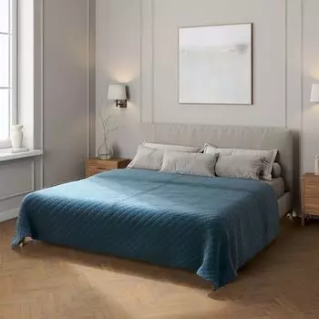 Бархатное покрывало с ромбовидной стежкой Dekoria, синий