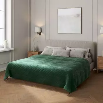 Бархатное покрывало с ромбовидной стежкой Dekoria, темно-зеленый