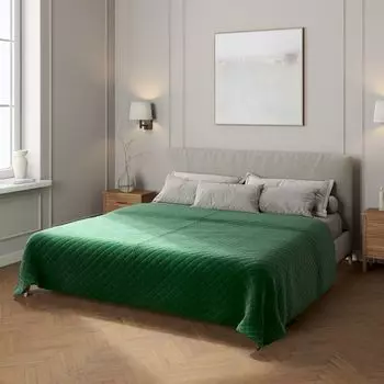 Бархатное покрывало с ромбовидной стежкой Dekoria, зеленый