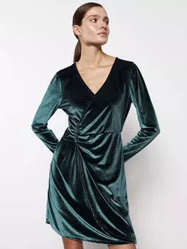 Бархатное женское платье прямого кроя с V-образным вырезом и длинными рукавами LCWAIKIKI Classic