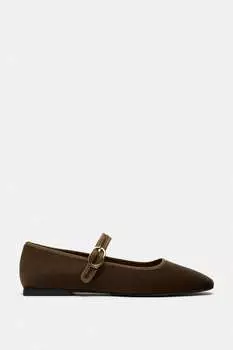 Бархатные балетки ZARA, кофейно-коричневый