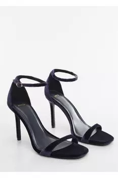 Бархатные босоножки на каблуке Mango, синий