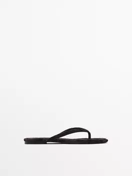 Бархатные босоножки на плоской подошве Massimo Dutti, коричневый