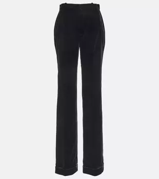 Бархатные брюки из купро с высокой посадкой прямого кроя SAINT LAURENT, черный