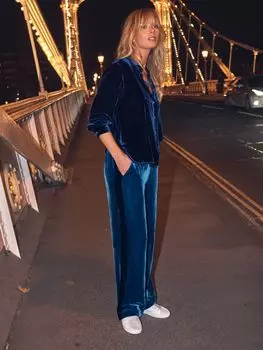 Бархатные брюки из смесового шелка с полосками Thea NRBY, павлин полночь