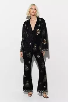 Бархатные брюки-клеш премиум-класса с украшением Nasty Gal, черный