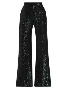 Бархатные брюки с пайетками Elie Saab, черный