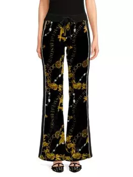 Бархатные брюки с высокой посадкой и логотипом Versace, цвет Black Gold