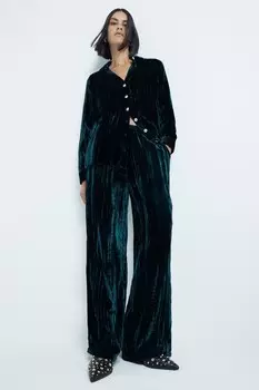 Бархатные брюки широкого кроя из 100% хлопка River Island, зеленый