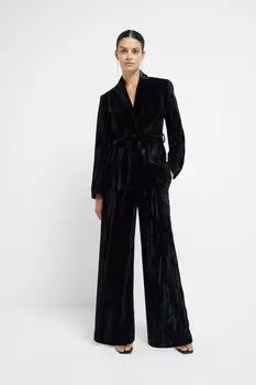 Бархатные брюки широкого кроя River Island, черный